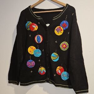 Bobbie Brooks Womans Colorful Embroidered Christmas Button Sweater Cardigan XL